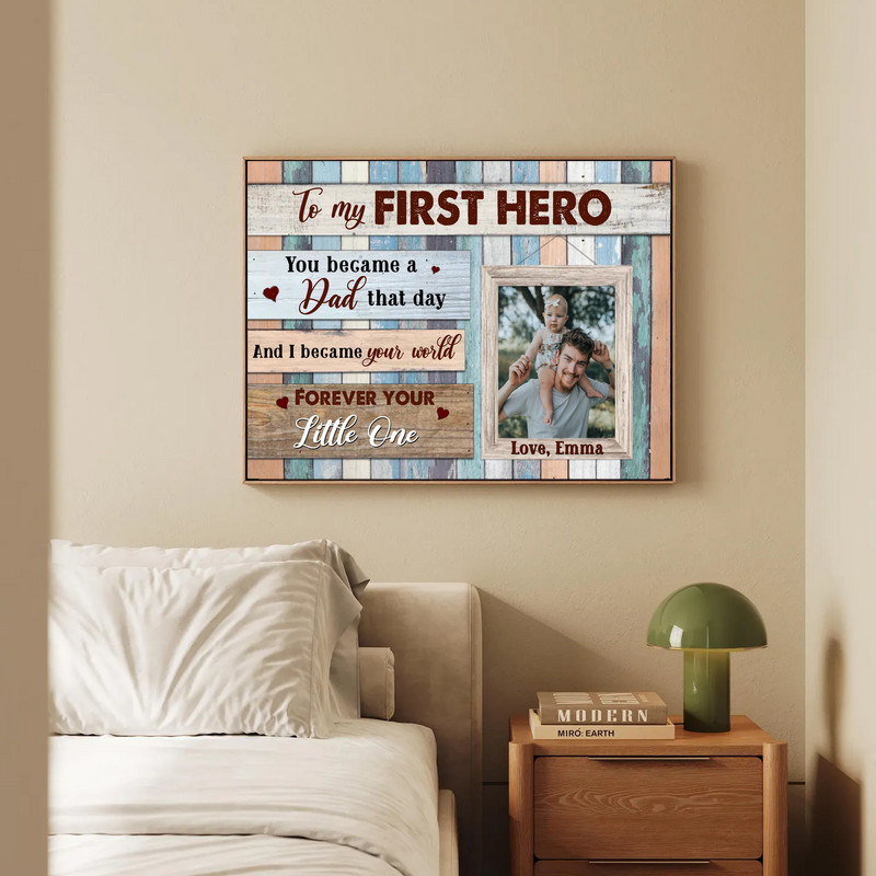 First Hero, First Dad - Personalized Father Daughter Canvas Gift