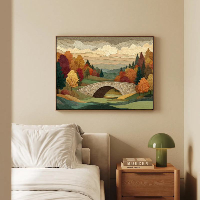Autumn golf collage canvas wall art, Thankful Fairway motif with putting green and plaid textures, ideal for student dorms