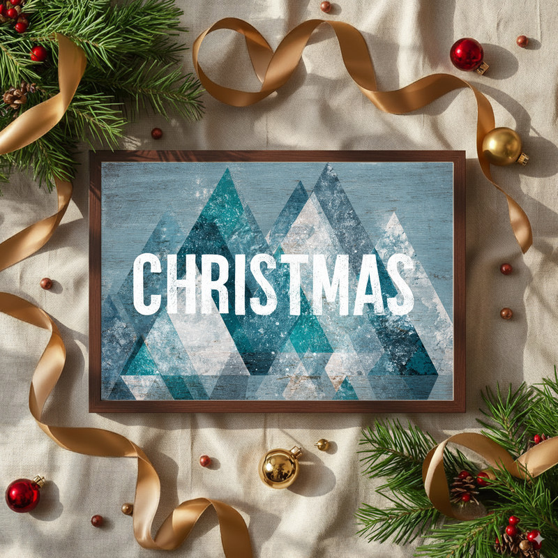 Abstract snowy Christmas canvas wall art, minimal design with delicate snowflakes, vertical layout suits compact college dorm spaces