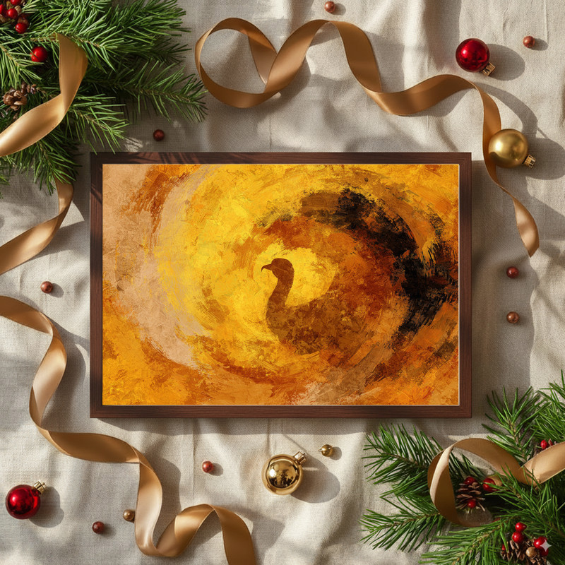 Abstract Thanksgiving turkey canvas wall art with clean linework and vibrant fall hues, a stylish accent for college dorms.