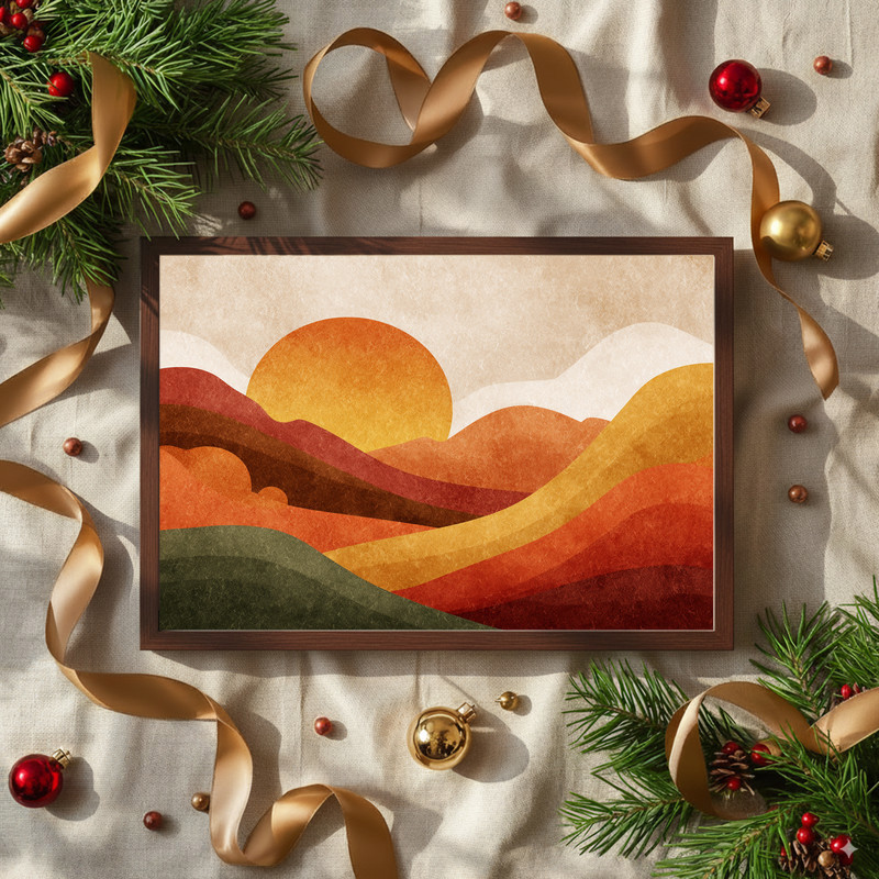 Autumn glow Thanksgiving sunset canvas wall art for dorm room, impressionist brushstrokes with lake reflection and dusk haze