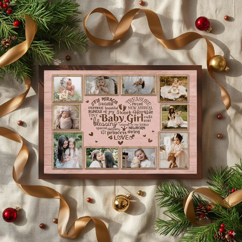 Heartfelt Baby Girl Photo & Word Art Canvas Milestone Keepsake