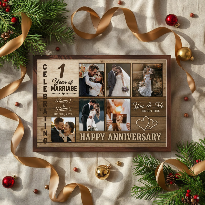 Rustic Photo Collage Canvas - Personalized Marriage Anniversary Gift