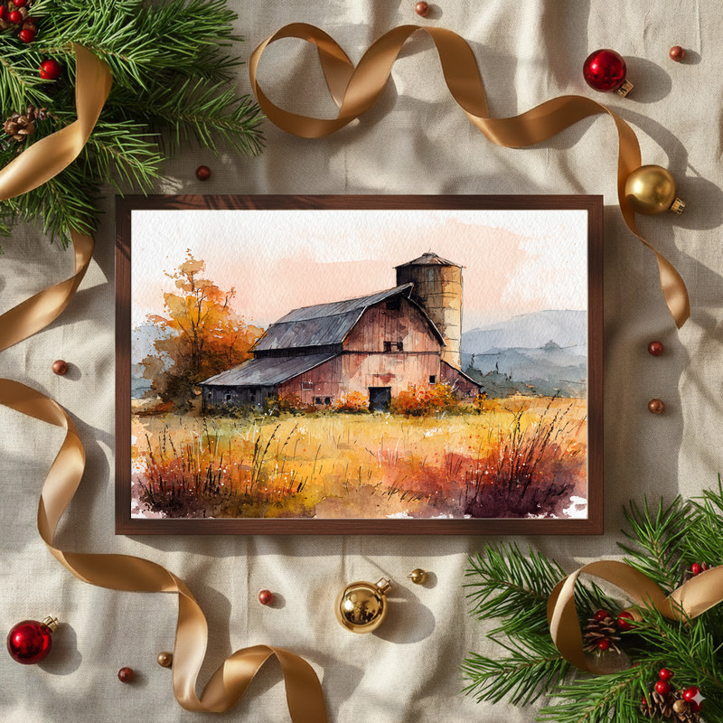 Harvest barn autumn landscape canvas wall art with blooming meadow and amber trees, inviting warmth to modern dorm room walls Harvest barn autumn landscape canvas wall art with blooming meadow and amber trees, inviting warmth to modern dorm room walls