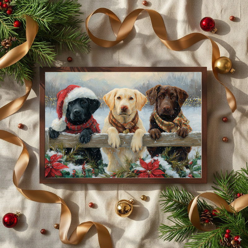 Christmas Labrador canvas wall art for dorm rooms, joyful holiday pup print that makes a thoughtful gift for dog lovers
