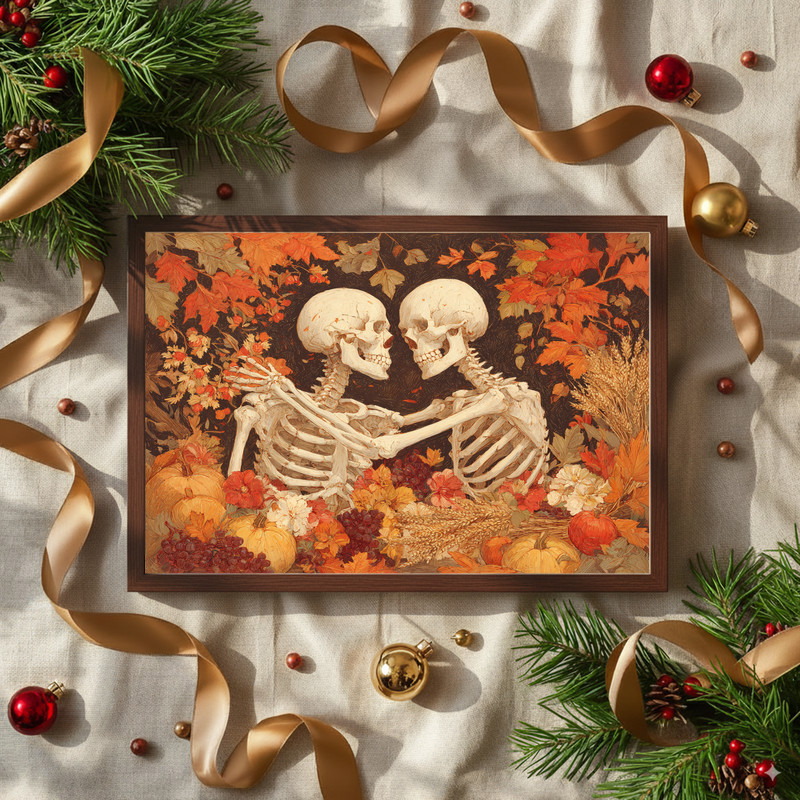 Romantic autumn canvas wall art in portrait, rich orange tones and breeze, ideal for dorm entry or quiet study nook