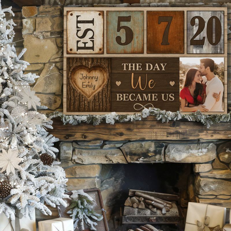 Vintage Couple Milestone Canvas - Established Year Photo Art Vintage Couple Milestone Canvas - Established Year Photo Art