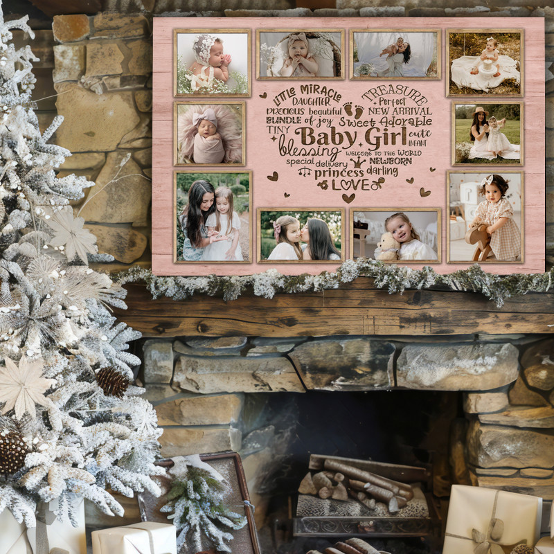 Heartfelt Baby Girl Photo & Word Art Canvas Milestone Keepsake