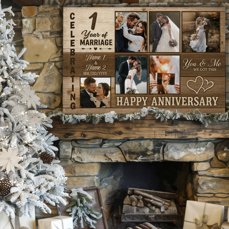 Rustic Photo Collage Canvas - Personalized Marriage Anniversary Gift