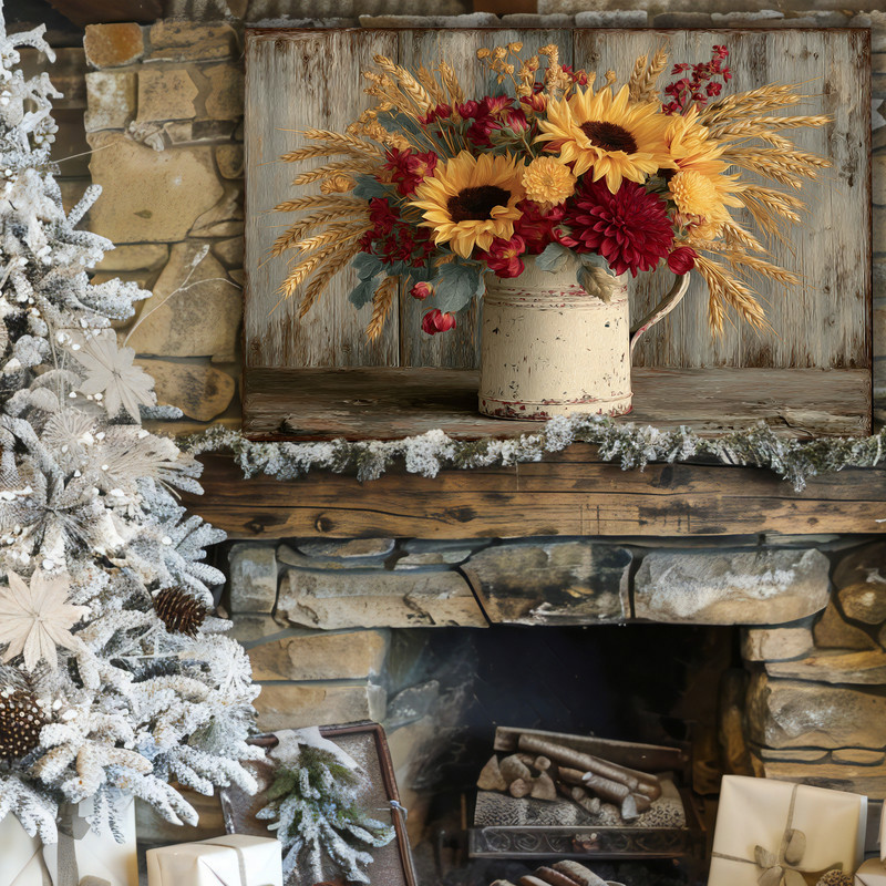 Harvest floral arrangement canvas wall art showcasing fall botanicals on a neutral backdrop, ideal for dorm room wall decor.