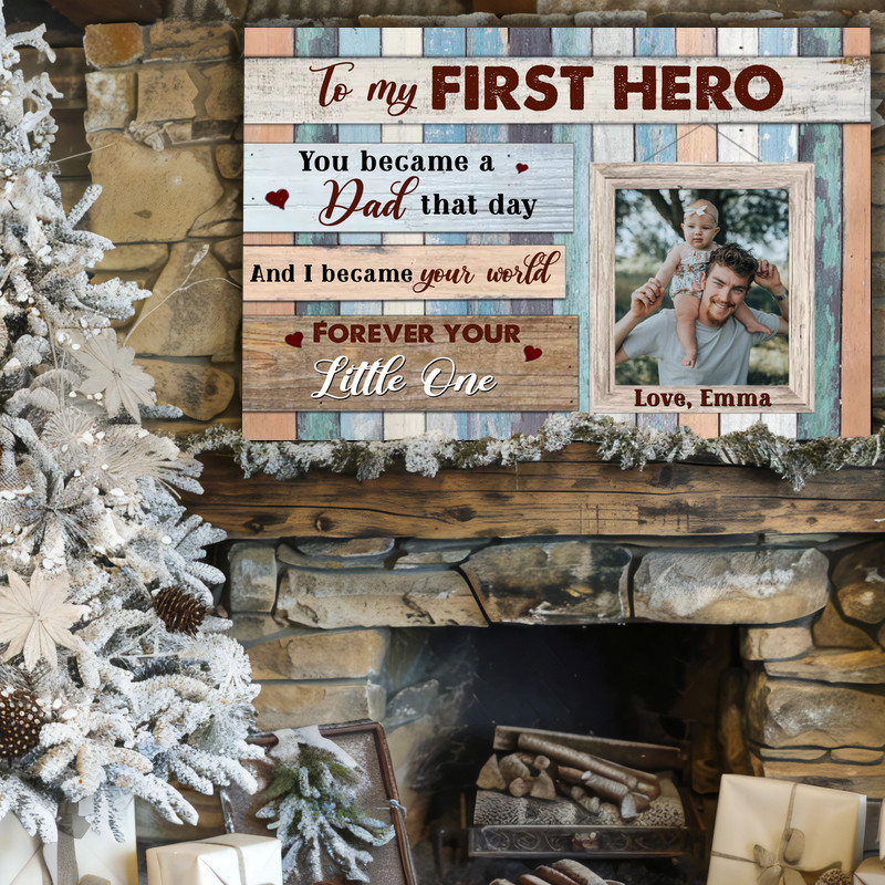 First Hero, First Dad - Personalized Father Daughter Canvas Gift