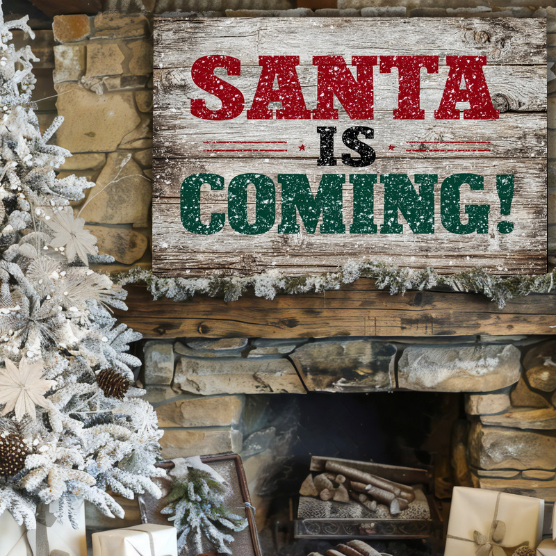 Santa Claus holiday canvas wall art for dorm rooms, bright Christmas accent that makes campus housing feel festive and homey