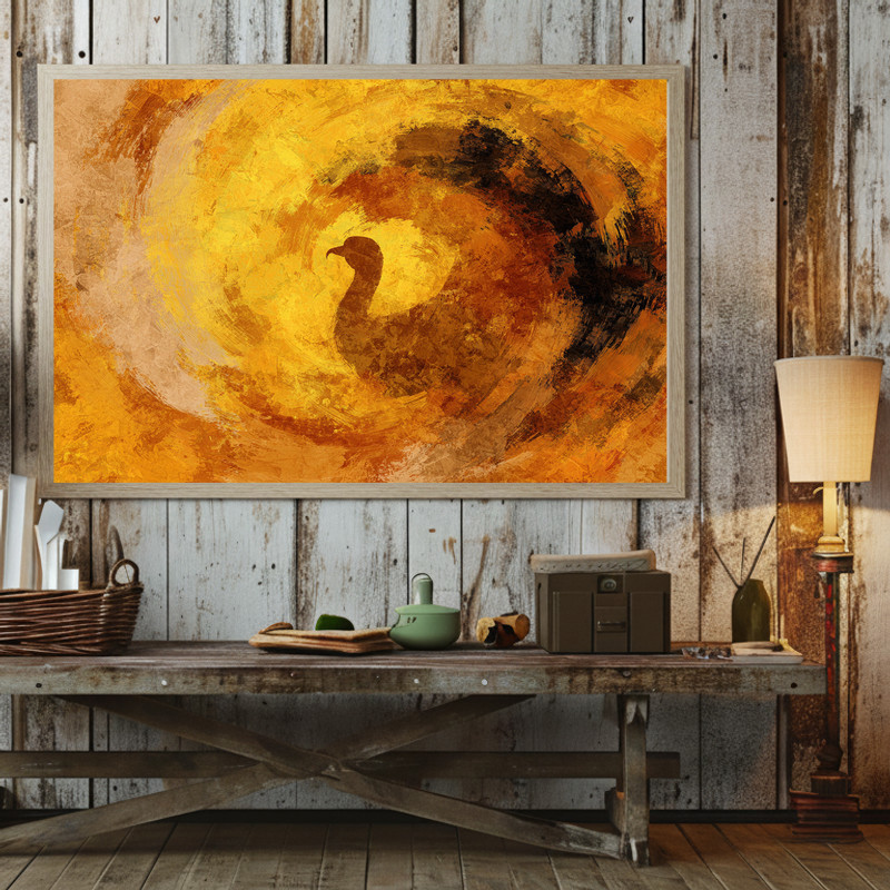 Abstract Thanksgiving turkey canvas wall art with colorful layered shapes, a festive statement piece for student dorm decor.