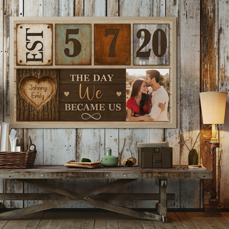 Vintage Couple Milestone Canvas - Established Year Photo Art Vintage Couple Milestone Canvas - Established Year Photo Art