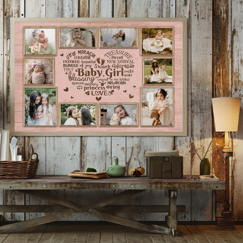 Heartfelt Baby Girl Photo & Word Art Canvas Milestone Keepsake
