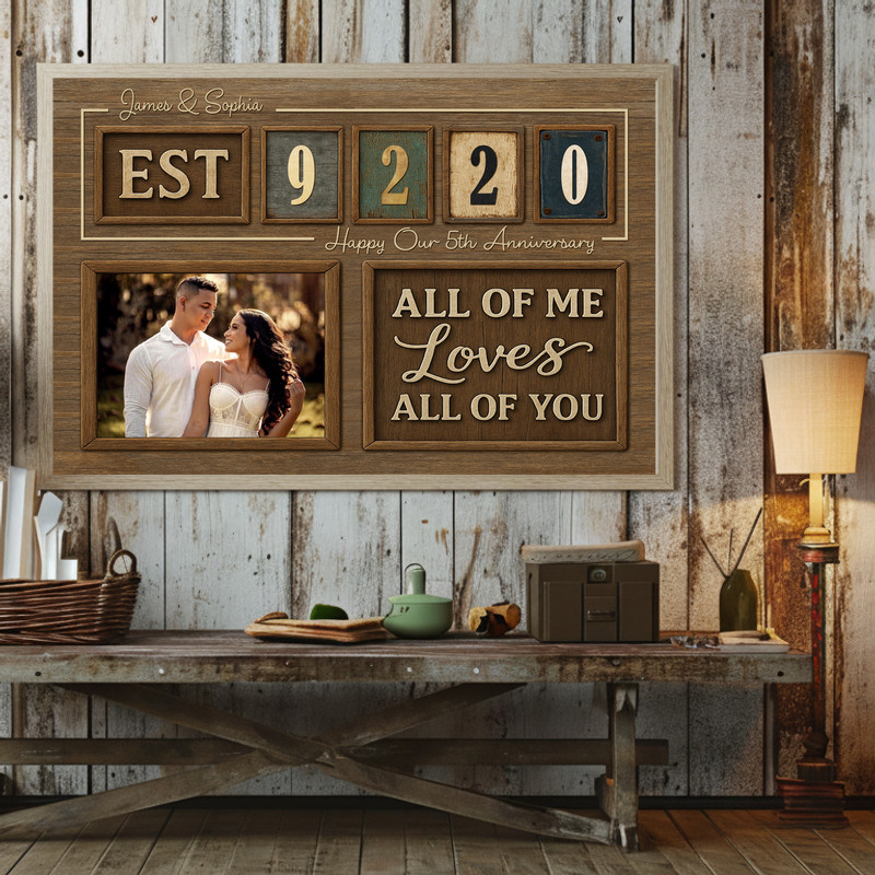 Rustic Established Date Keepsake Canvas - Couple's Anniversary Art
