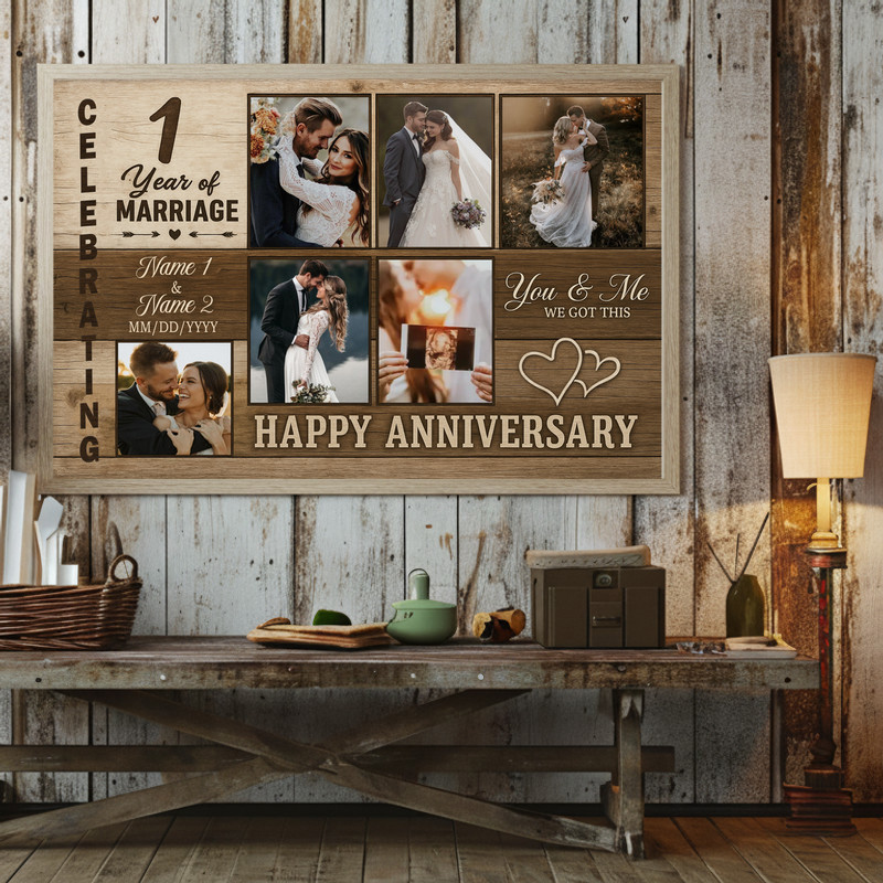 Rustic Photo Collage Canvas - Personalized Marriage Anniversary Gift