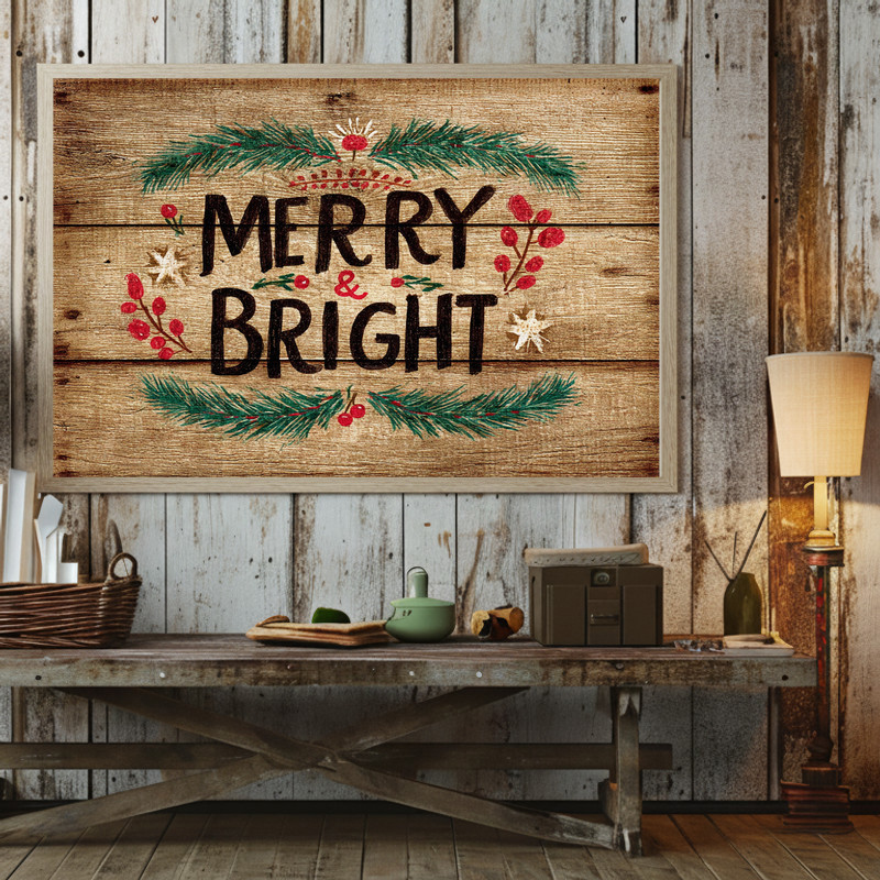 Rustic farmhouse holiday canvas wall art for dorm room decor, muted earthy tones in modern rustic style, wide landscape Rustic farmhouse holiday canvas wall art for dorm room decor, muted earthy tones in modern rustic style, wide landscape