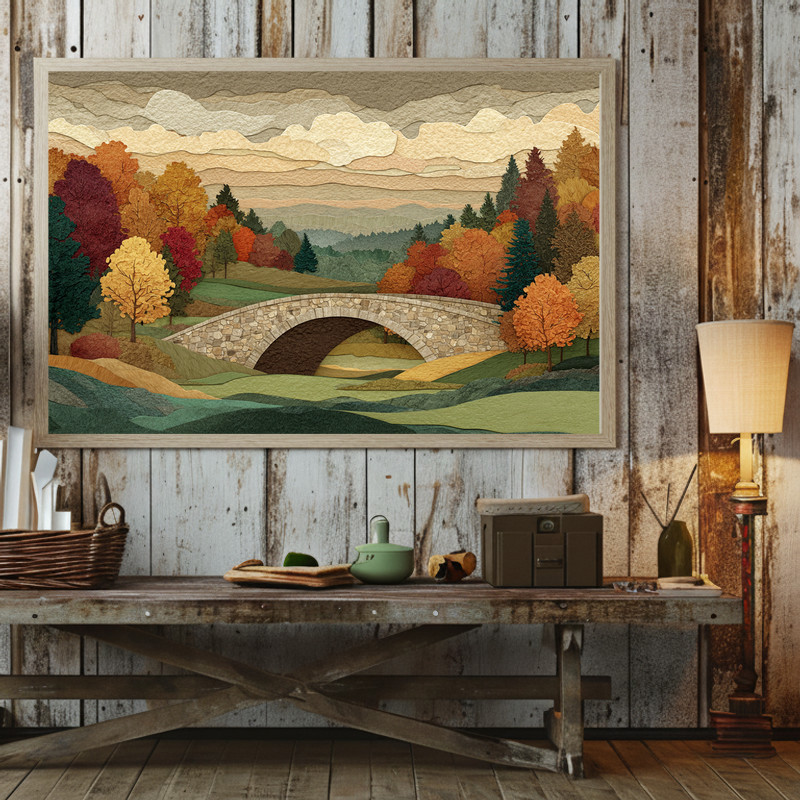 Autumn golf collage canvas wall art, Thankful Fairway scene of fairway path and fallen leaves, cozy artwork for dorm decor