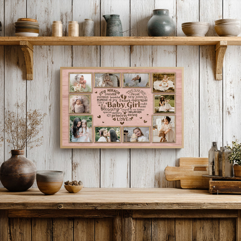Heartfelt Baby Girl Photo & Word Art Canvas Milestone Keepsake