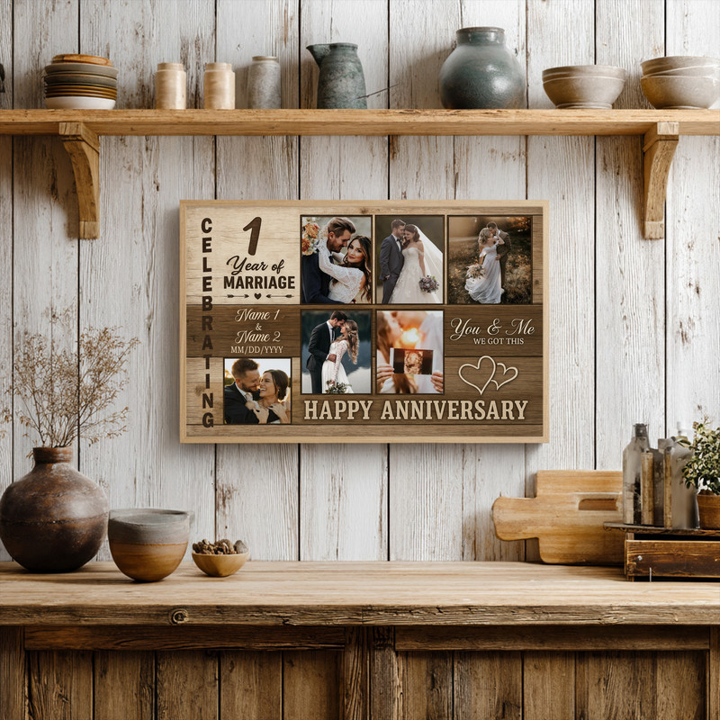 Rustic Photo Collage Canvas - Personalized Marriage Anniversary Gift
