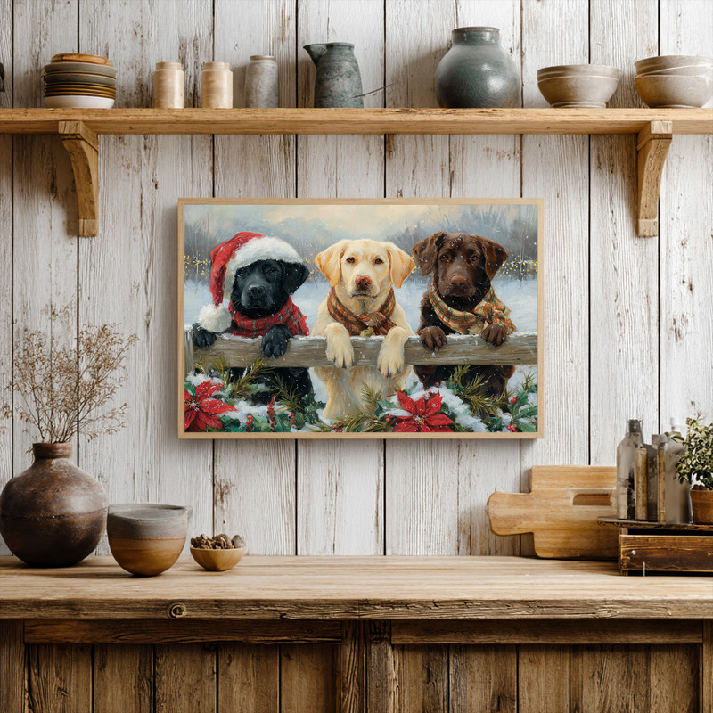 Christmas Labrador canvas wall art, cute holiday puppy bringing cheerful vibes and warmth to modern dorm room decor
