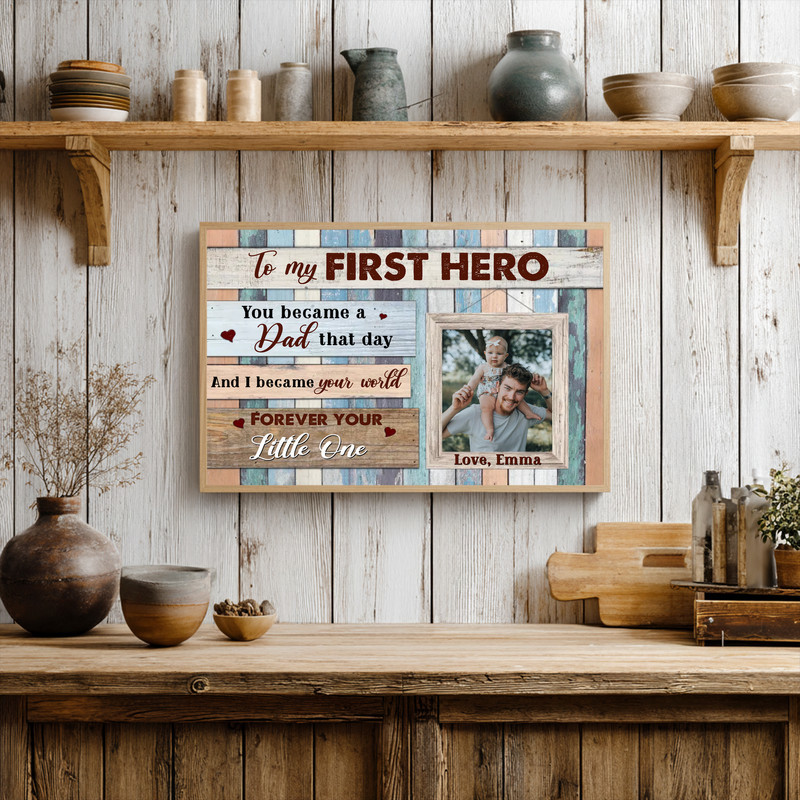 First Hero, First Dad - Personalized Father Daughter Canvas Gift