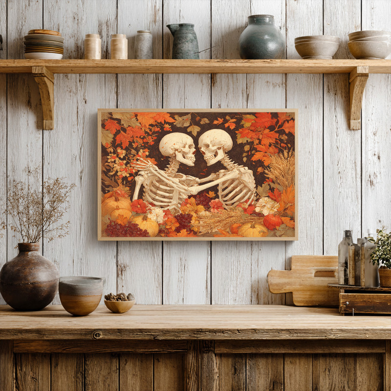 Romantic autumn canvas wall art with golden leaves and soft haze, minimalist design that elevates small dorm room walls