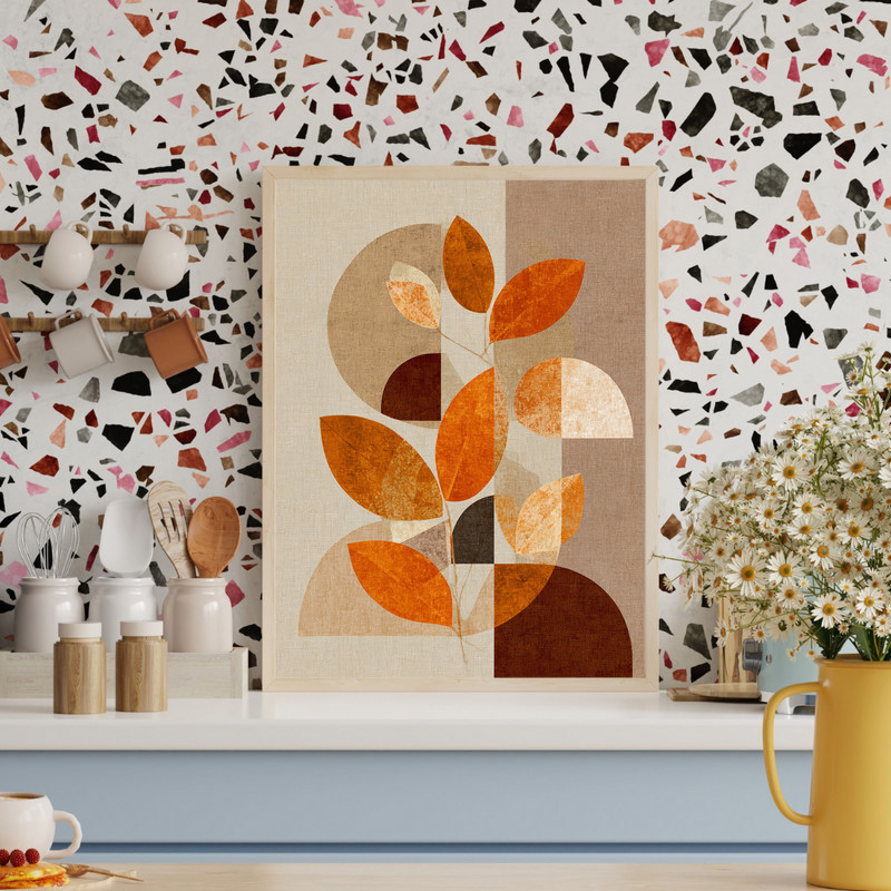 Abstract Thanksgiving leaves canvas wall art with terracotta and sage palette, portrait print sized for dorm room walls Abstract Thanksgiving leaves canvas wall art with terracotta and sage palette, portrait print sized for dorm room walls