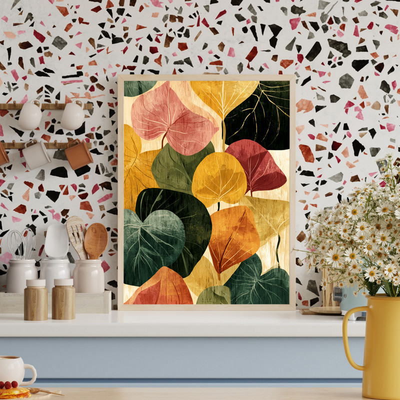 Autumn Bloom canvas wall art, boho-inspired fall flowers in burnt orange and burgundy tones for stylish dorm room decorating