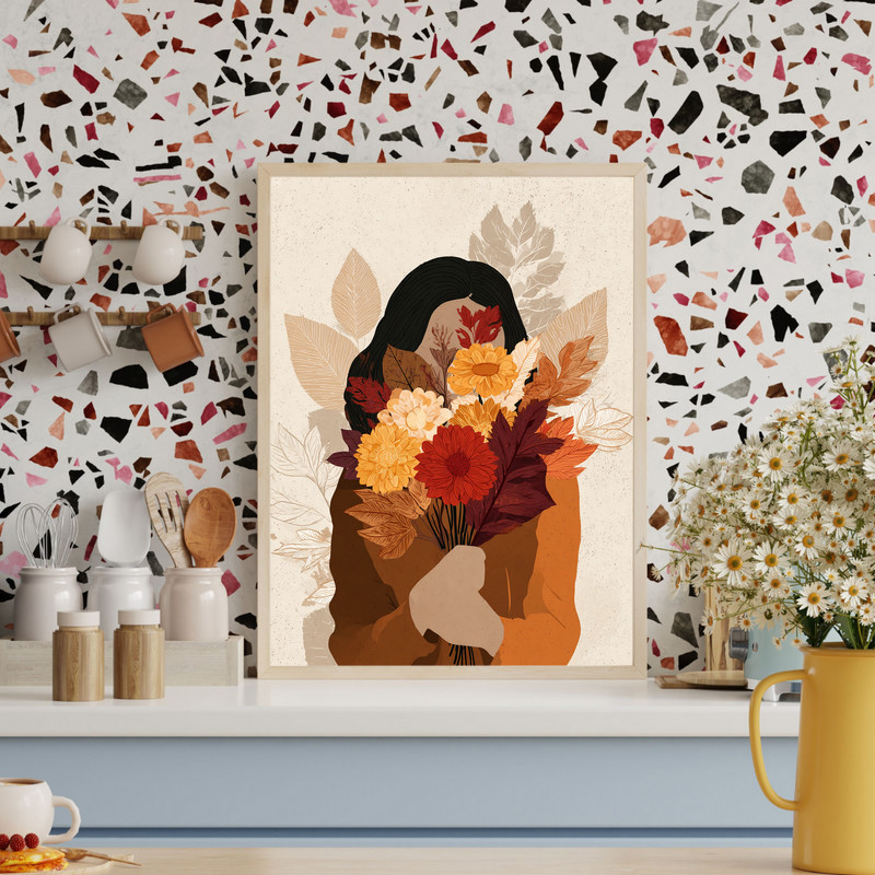 Autumn muse canvas wall art featuring muted fall hues and minimalist design, elevating modern dorm room decor with calming vibe