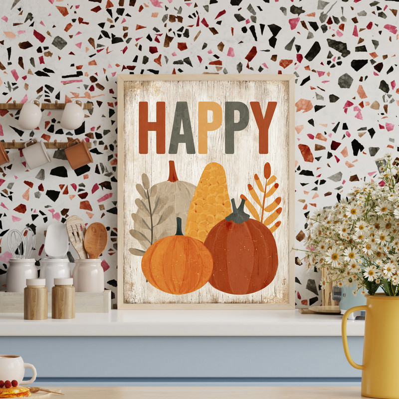 Happy Thanksgiving greeting canvas wall art for dorm room fall decor, warm seasonal touch for college apartments