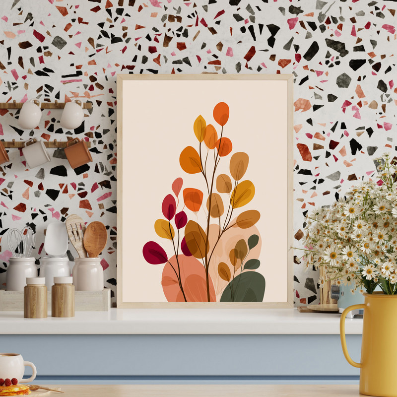 Minimalist botanical canvas wall art, vertical line art fern on neutral background for Thanksgiving dorm room decor