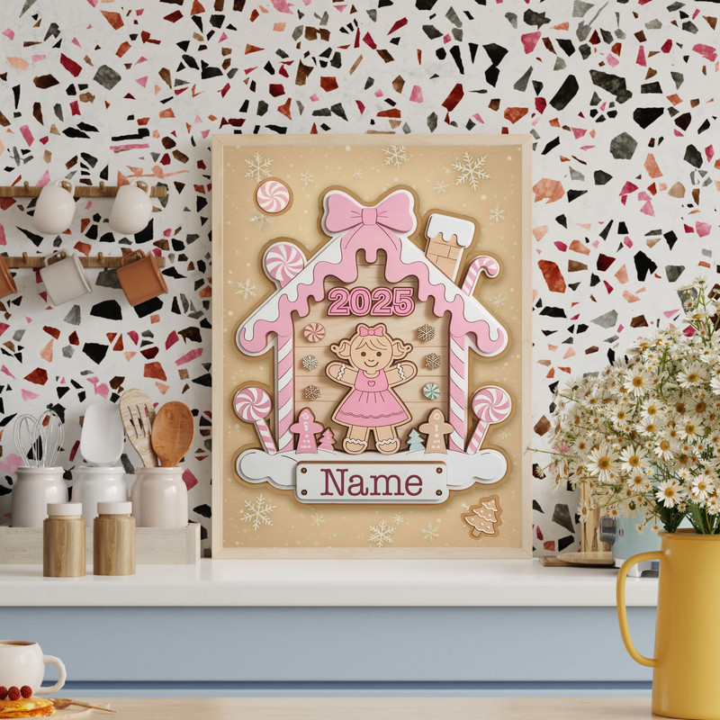 Personalized pink gingerbread canvas wall art featuring baby girl’s name, Baby’s First Christmas gift for nursery decor Personalized pink gingerbread canvas wall art featuring baby girl’s name, Baby’s First Christmas gift for nursery decor