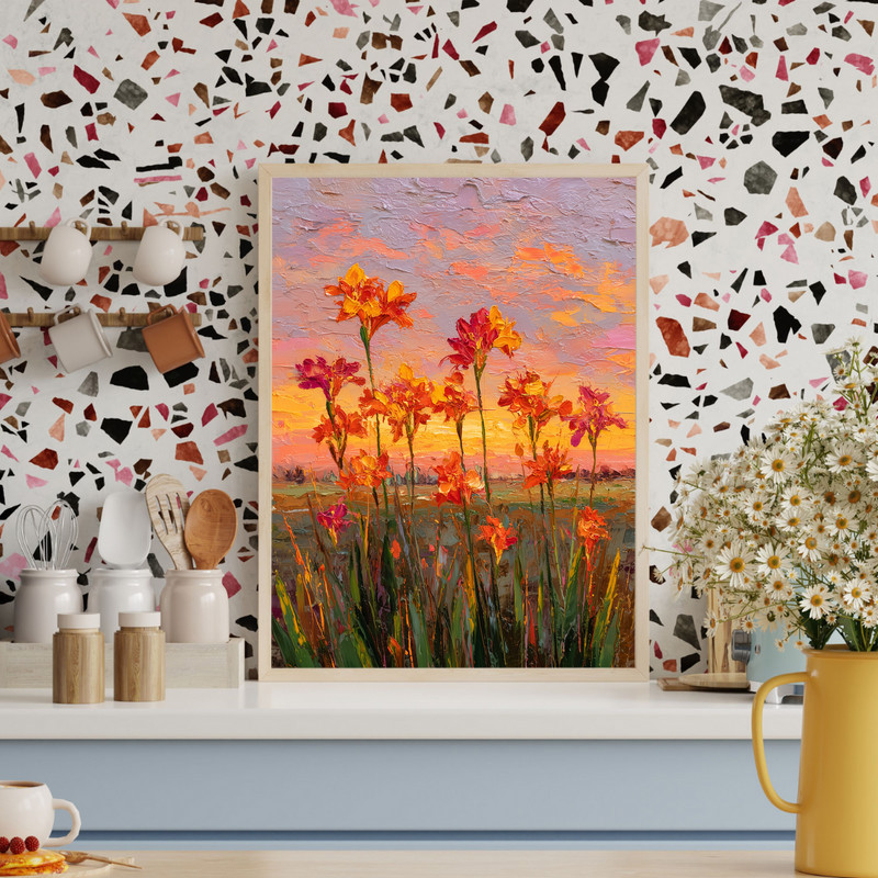 Sunset glow amaryllis canvas wall art, square format; watercolor bloom in peach and terracotta tones on an ivory backdrop Sunset glow amaryllis canvas wall art, square format; watercolor bloom in peach and terracotta tones on an ivory backdrop