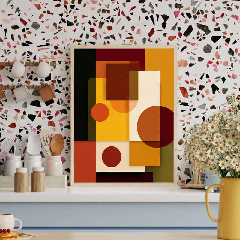 Thanksgiving canvas wall art, minimalist abstract design for dorm decor in muted terracotta and sage, portrait orientation