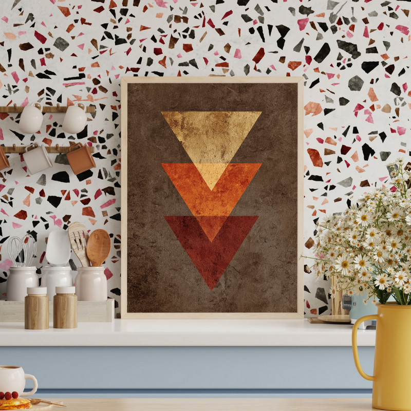 Thanksgiving geometric canvas wall art, minimalist triangles in burnt orange and mustard, landscape for dorm walls