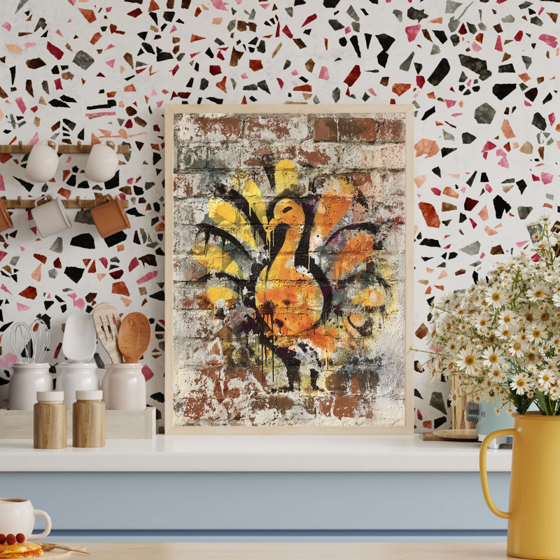 Thanksgiving turkey graffiti canvas wall art in street-art stencil style with splatter details, ideal for college dorm decor