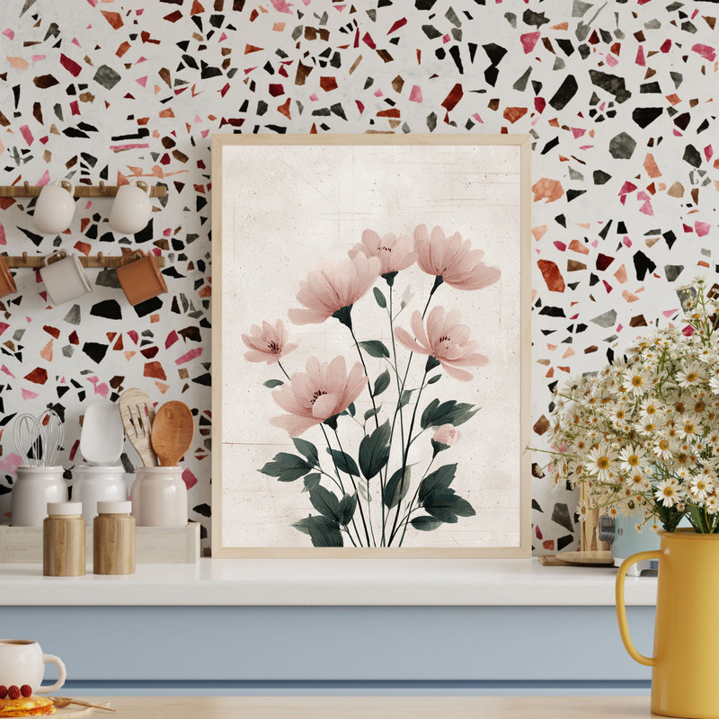 Botanical anemones canvas wall art with refined stems and petals, horizontal layout, neutral palette ideal for bedroom Botanical anemones canvas wall art with refined stems and petals, horizontal layout, neutral palette ideal for bedroom