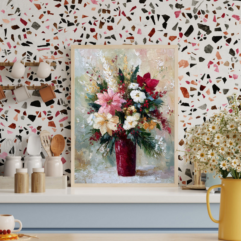 Winter vase canvas wall art in minimalist style, snowy branches in a vase, chic holiday decor ideal for modern dorms Winter vase canvas wall art in minimalist style, snowy branches in a vase, chic holiday decor ideal for modern dorms