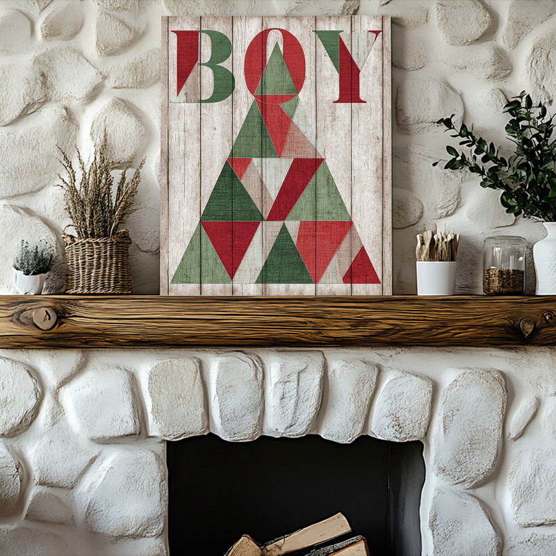 Abstract Christmas tree canvas wall art, minimal line art on white background, square format, clean look for boy dorm room decor