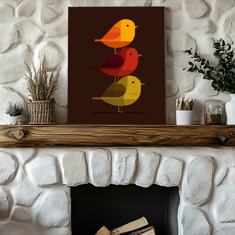Thanksgiving birds canvas wall art in watercolor style, autumn stack motif, square format, vibrant fall hues for dorm decor