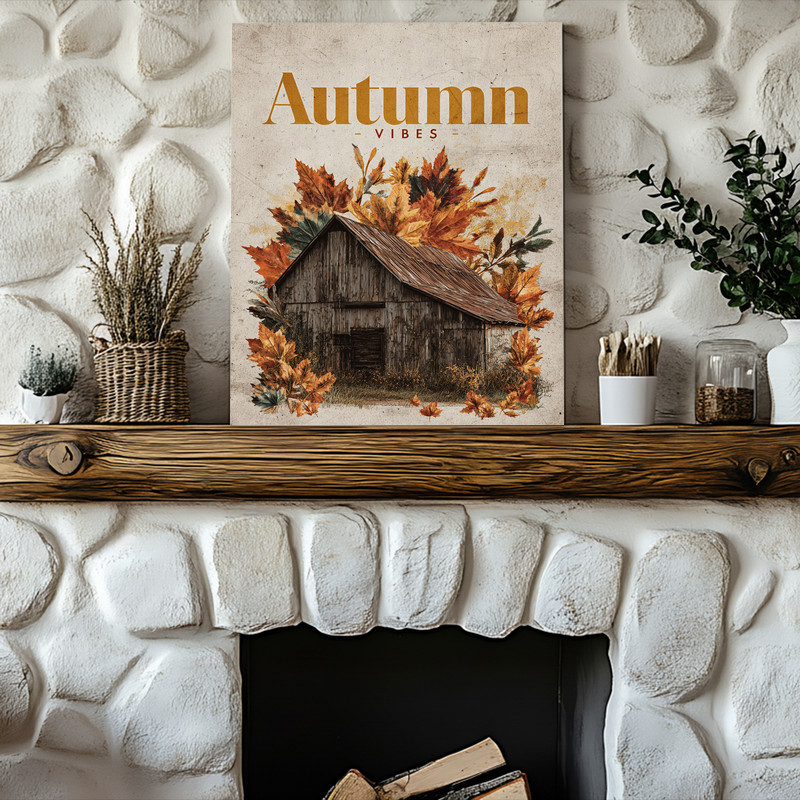 Thanksgiving canvas wall art for dorm room decor, rustic farmhouse style with maple leaves and acorns, square format