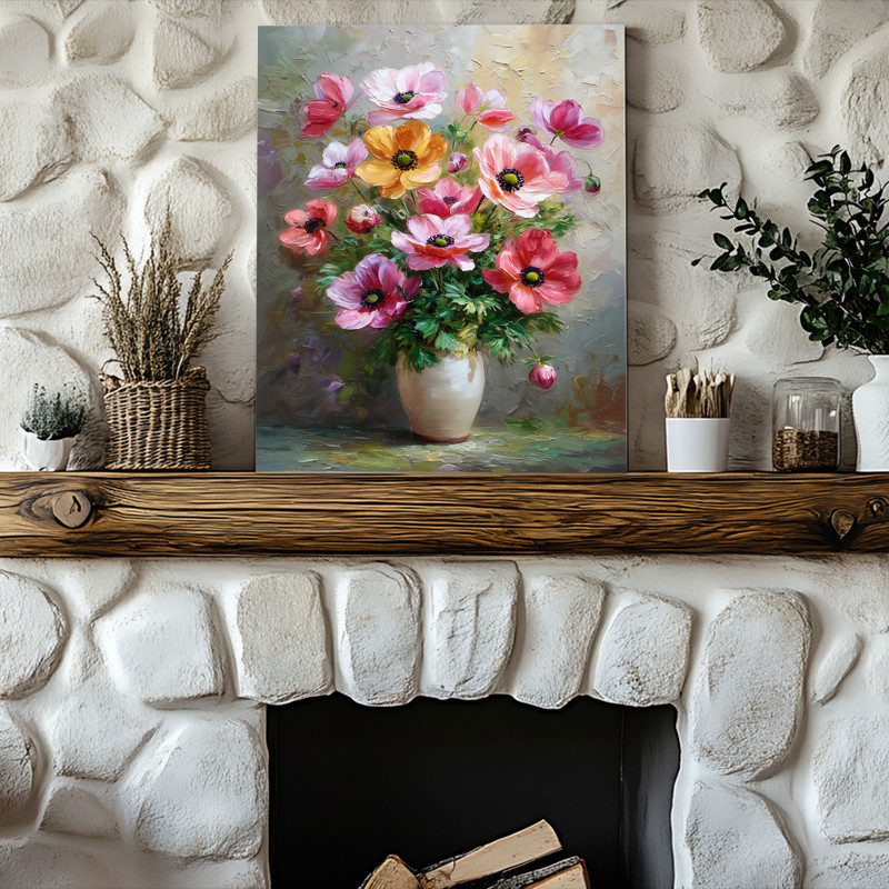 Anemones canvas wall art featuring bold blooms in a ceramic vase, refined botanical piece for neutral, minimalist interiors. Anemones canvas wall art featuring bold blooms in a ceramic vase, refined botanical piece for neutral, minimalist interiors.