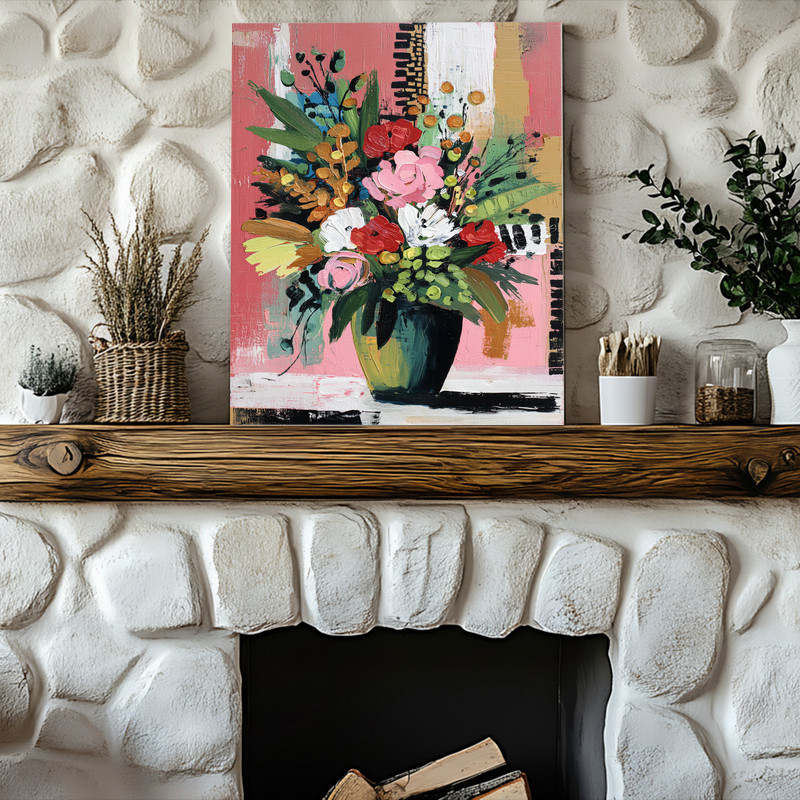 Christmas cheer abstract vase canvas wall art, minimalist line art on white, portrait, modern dorm room decor for studios