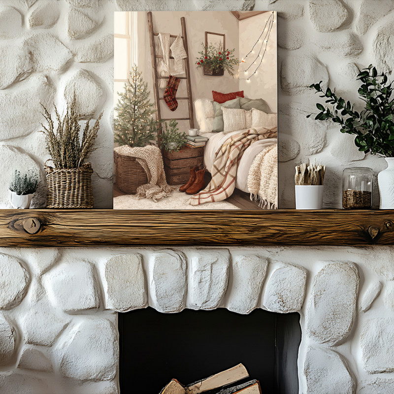 Christmas Farmhouse Dorm Room, Festive Holiday Canvas Wall Art | Family ...
