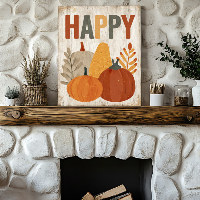 Happy Thanksgiving canvas wall art for autumn dorm decor, festive seasonal print to brighten student rooms and study nooks