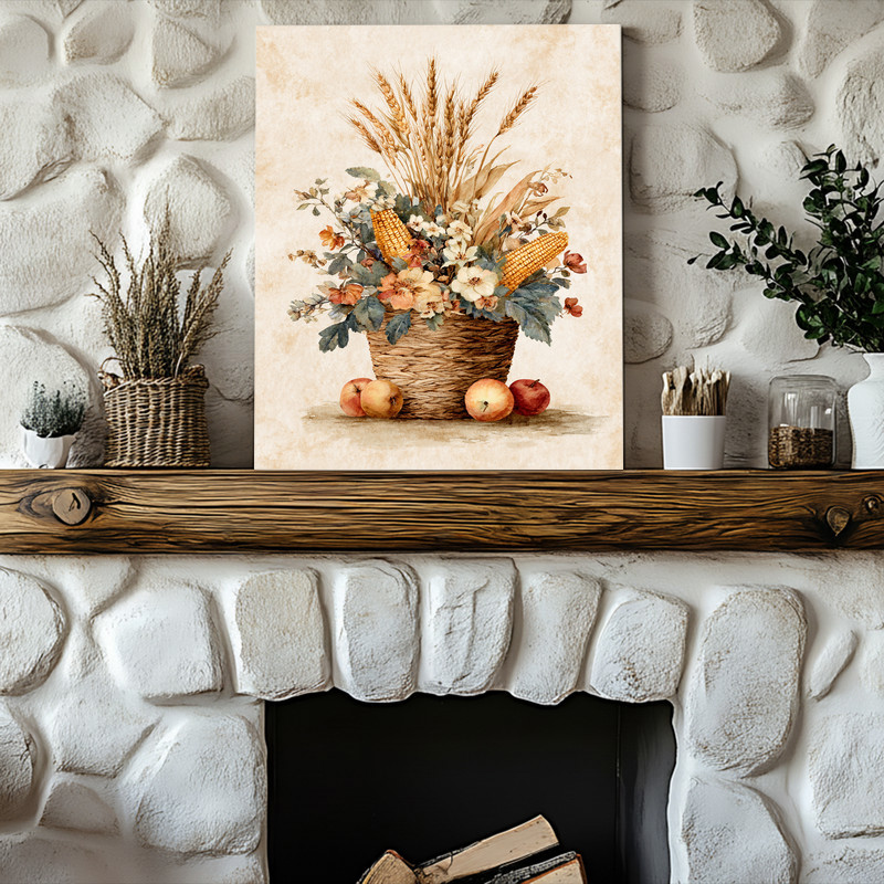 Rustic farmhouse harvest canvas wall art adds seasonal fall flair to a small dorm space, blending weathered textures and warm neutrals.