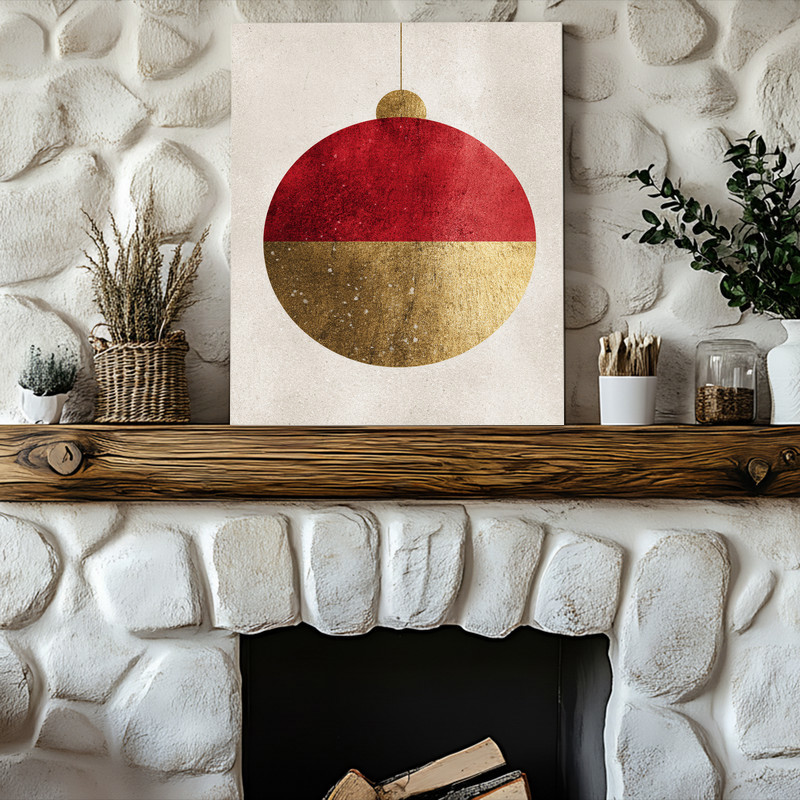 Simple Christmas canvas wall art, minimal bauble line art for dorm spaces, Scandinavian style, horizontal layout.