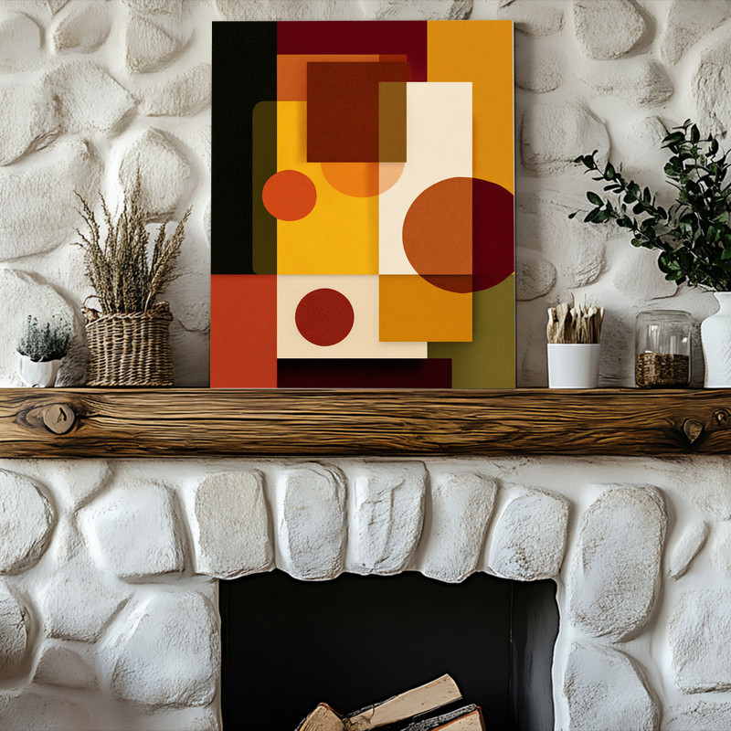 Thanksgiving canvas wall art, abstract minimalist square layout for dorm room, neutral beige and rust colors with clean lines